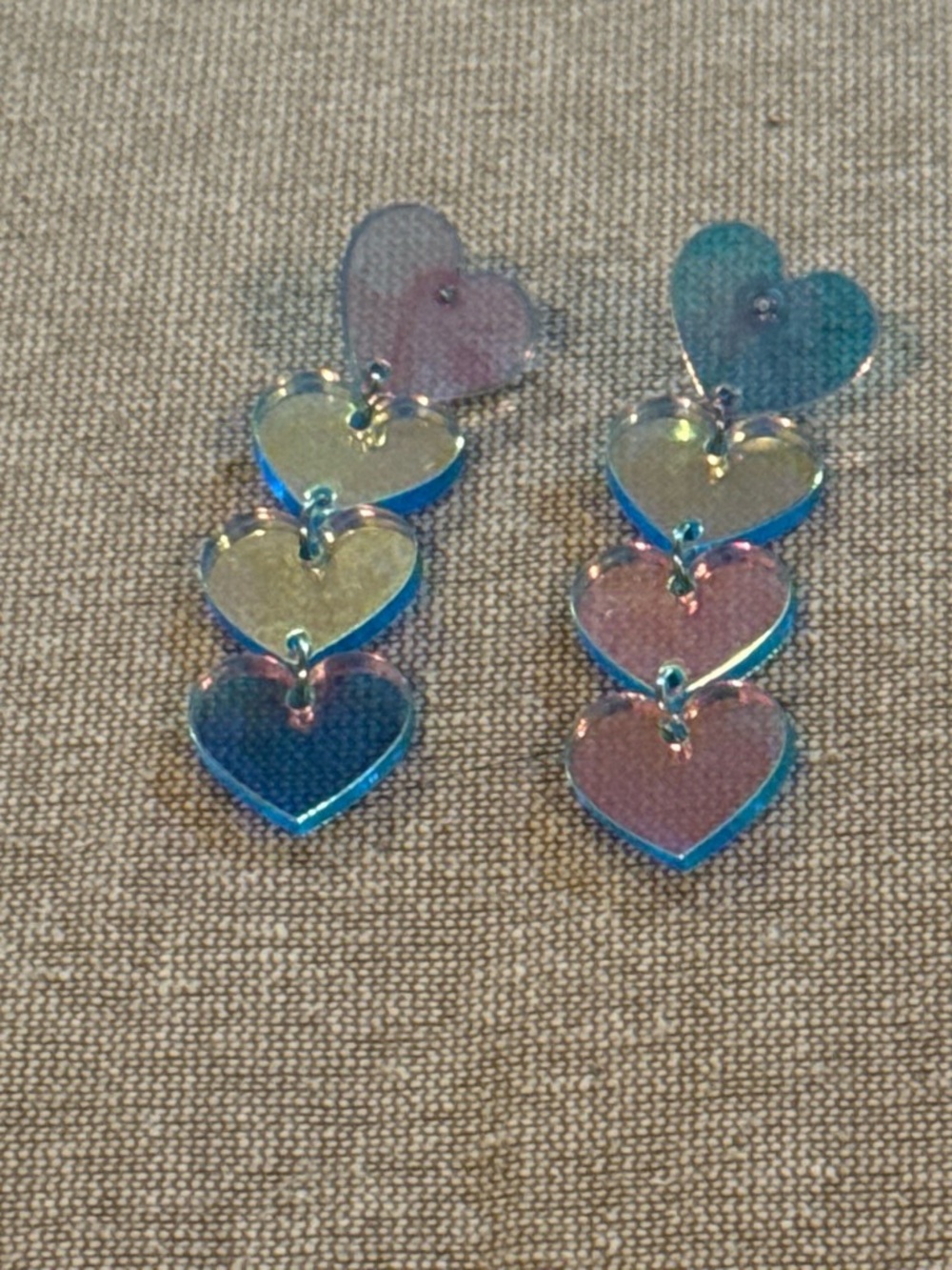 Heart Drop Dangle Earrings in Iridescent Pink and Blue